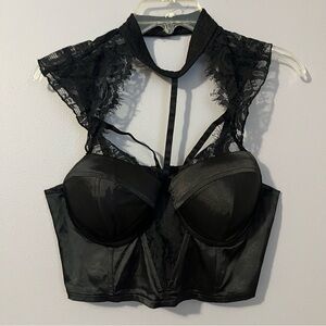 Charlotte Russe Halter Neck Corset Lace Satin Adjustable Straps Black size M